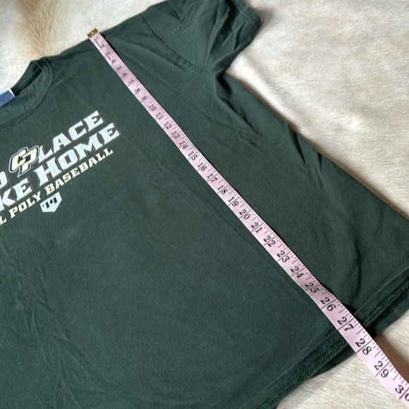 Vintage Mens CAL POLY College Baseball T-Shirt in Green - Picture 7 of 9